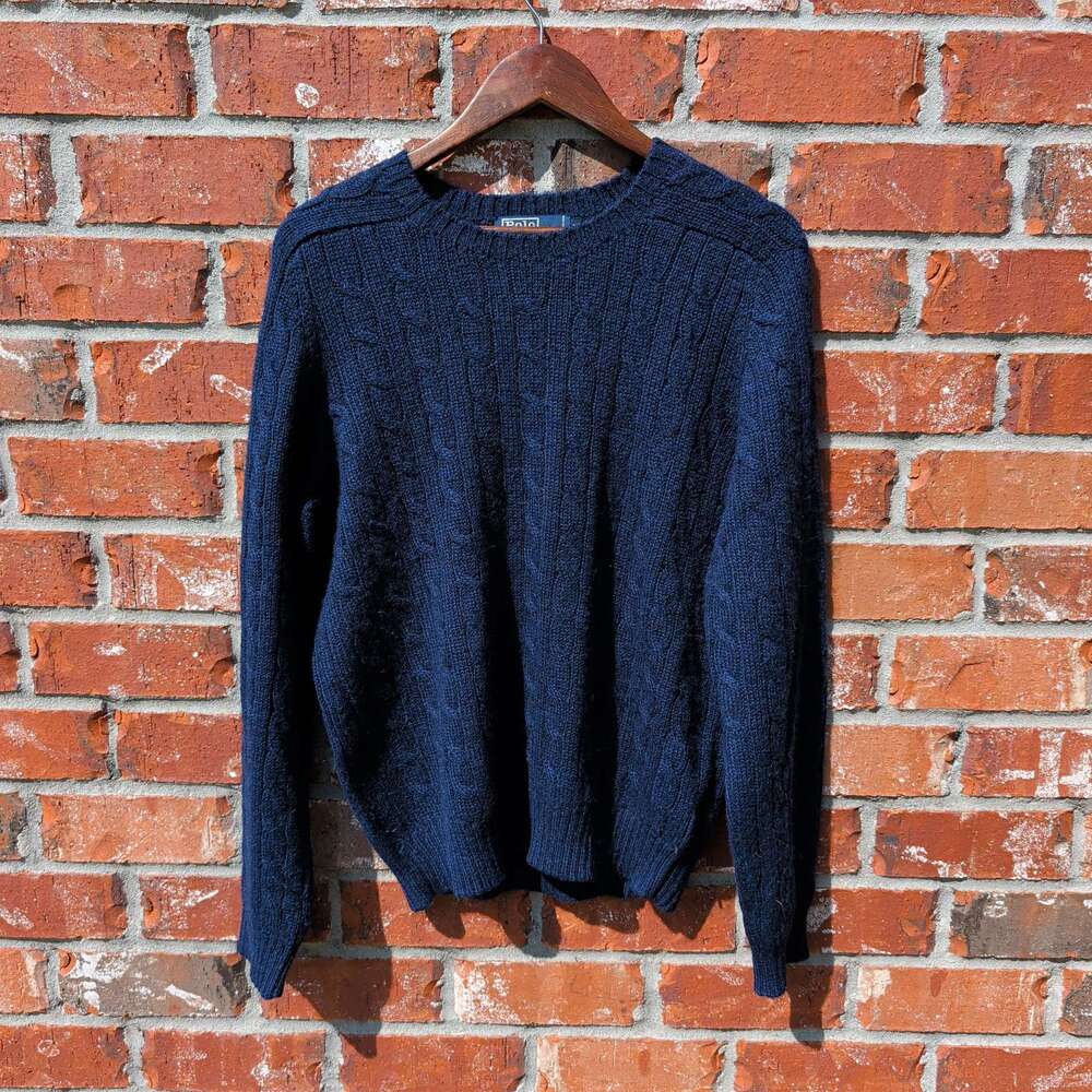Polo Ralph Lauren Alpaca Sweater Mens M Navy Cable Knit Crewneck Pullover